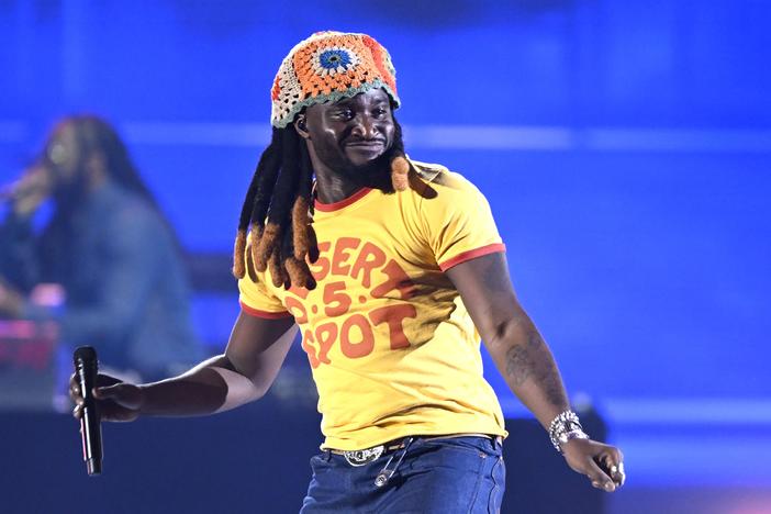 Shaboozey performs during the 2024 iHeartRadio Music Festival in Las Vegas on September 20. Since July, his song "A Bar Song (Tipsy)" has held onto the top spot on <em>Billboard</em>'s singles chart, but this week it falls to brand new song.