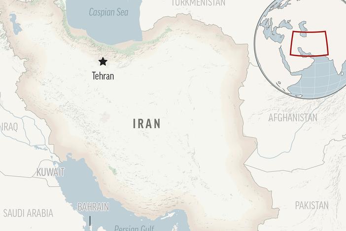 This is a locator map for Iran with its capital, Tehran.