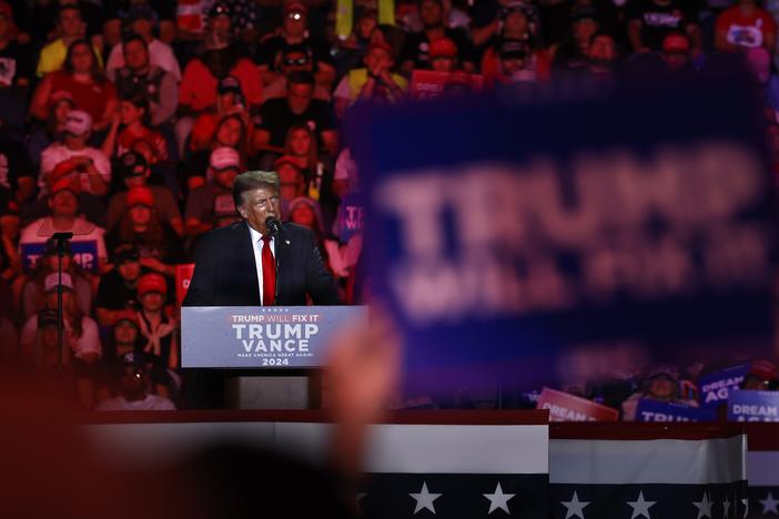 With three days until the election, Trump is campaigning for re-election in the battleground state of North Carolina, shown here at a rally in Greensboro on Saturday, where recent polls have the former president and his opponent, Democratic nominee, Vice President Kamala Harris in a dead heat.
