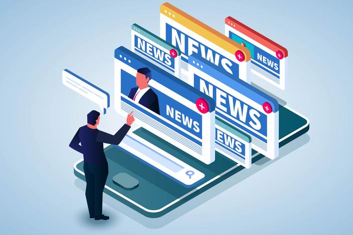 Online news search and reading, news updates, news websites, information on newspapers, public events, events, announcements on smartphone screen