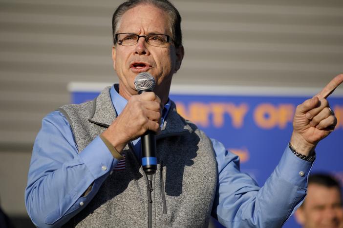 Republican Senate candidate Mike Braun speaks during a campaign stop on November 3, 2018 in Greenwood, Indiana. Braun is locked in a tight race with incumbent Democrat Sen. Joe Donnelly.