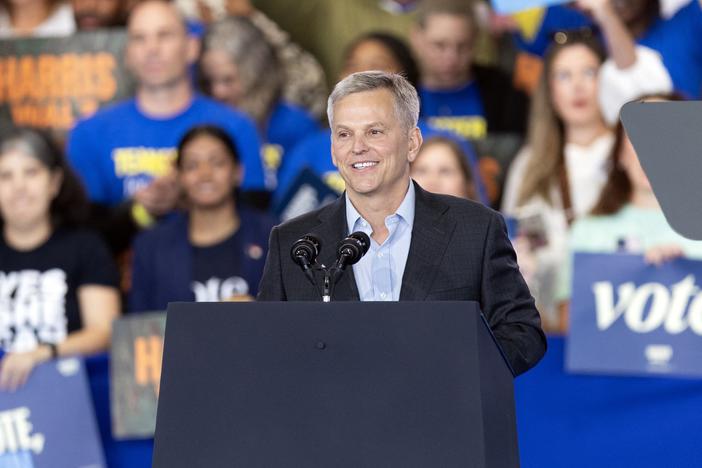 North Carolina Attorney General Josh Stein speaks during a Get Out the Vote rally in Raleigh, North Carolina, on October 30, 2024.