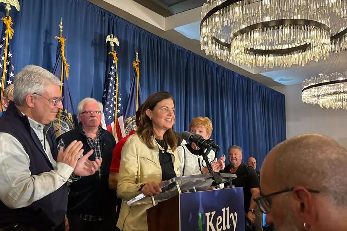 Kelly Ayotte addresses a crowd of supporters in Salem at an election night victory party.
