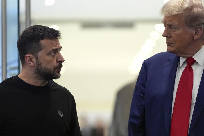 Then-candidate Donald Trump meets with Ukraine's President Volodymyr Zelenskyy at Trump Tower, on Sept. 27, in New York.