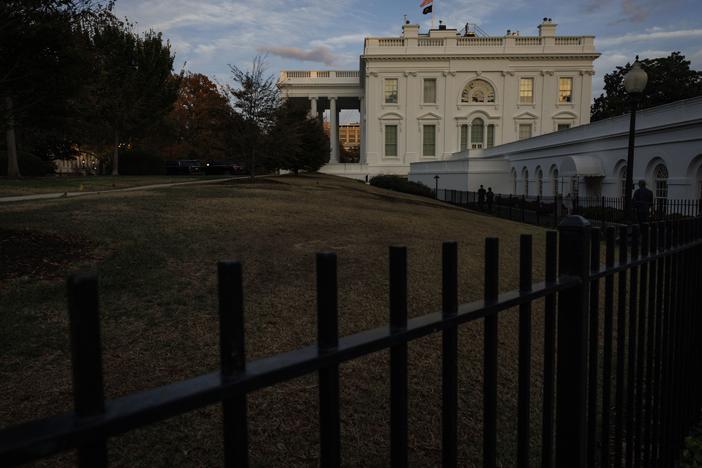 A view of the White House as the sun sets the day after the presidential election.