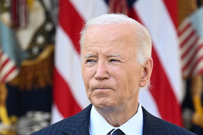 President Joe Biden addresses the nation from the Rose Garden of the White House.