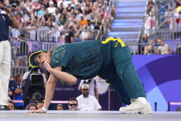 Australia's Rachael Gunn, known as B-Girl Raygun, competes during the Round Robin Battle at the breaking competition at La Concorde Urban Park at the 2024 Summer Olympics on Aug. 9, in Paris. Her performance drew laughs and criticism and now Gunn is responding.