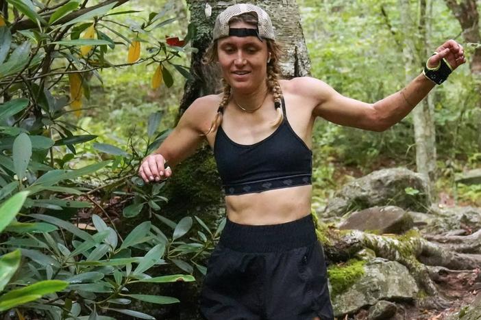 Tara Dower runs the Appalachian Trail during her record-setting speed-hike