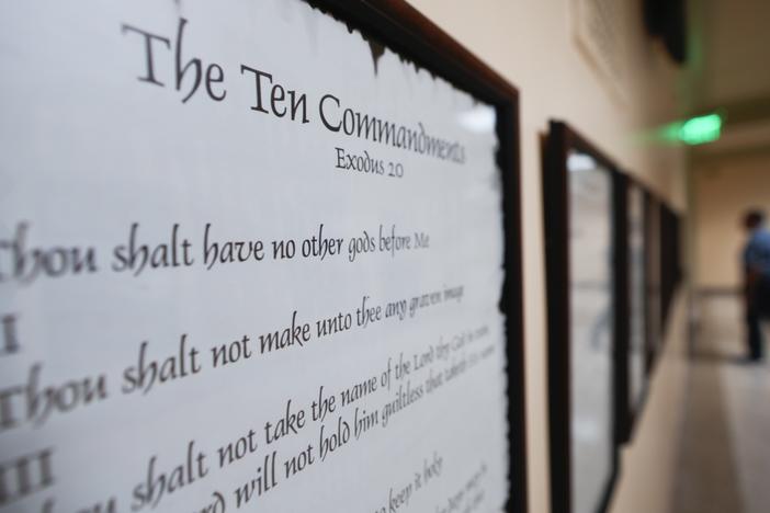 A copy of the Ten Commandments is posted along with other historical documents in a hallway of the Georgia Capitol on June 20 in Atlanta.
