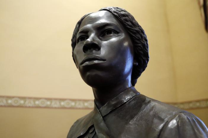 A bronze statue of abolitionist Harriet Tubman is seen at the Maryland State House, Feb. 10, 2020, in Annapolis, Md.