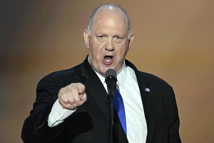 Tom Homan speaks at the Republican National Convention in Milwaukee in July. Trump announced on Sunday that the former acting ICE director will oversee border control in his second administration.
