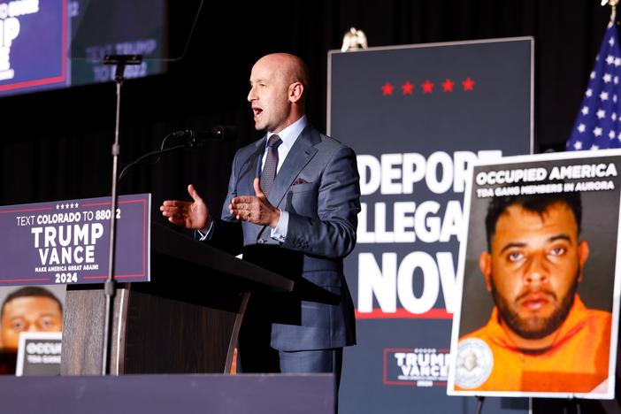 Stephen Miller, senior advisor President-elect Donald Trump, speaks at a campaign rally on Oct. 11 in Aurora, Colo.
