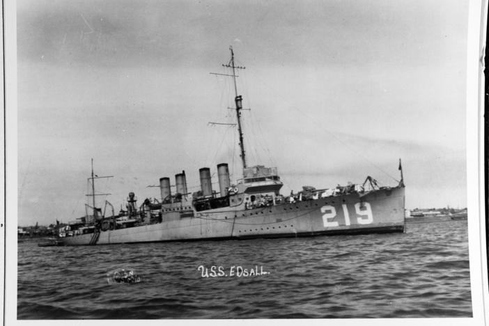 The USS Edsall is pictured in San Diego Harbor, Calif., 1920s. The ship was lost during World War II but was located by Australia's navy last year.