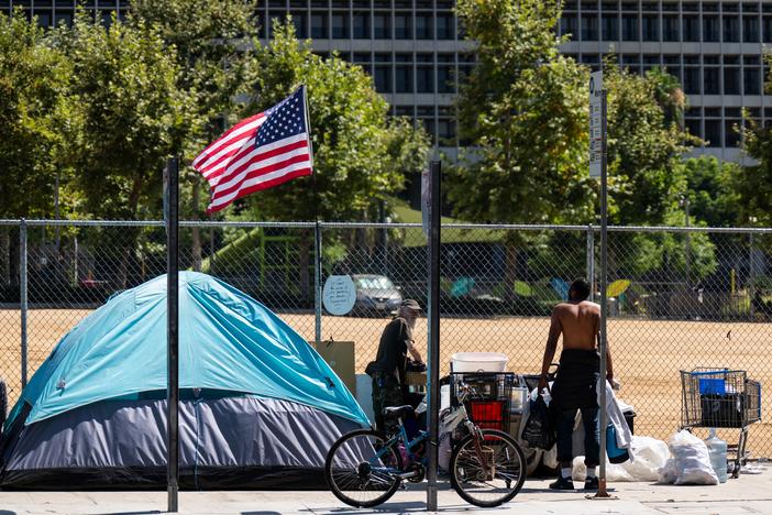 A homeless encampment in Los Angeles in July 2024.