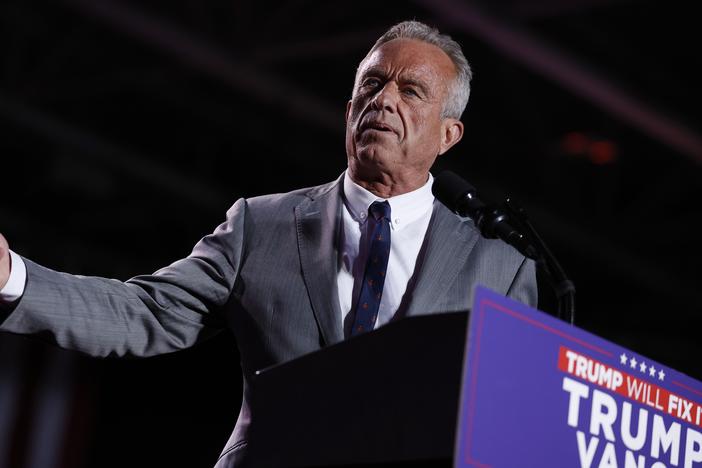 Robert F. Kennedy Jr. speaks during a campaign rally for Donald Trump at Macomb Community College in Warren, Mich., on Nov. 1. Trump has now tapped Kennedy for his administration.