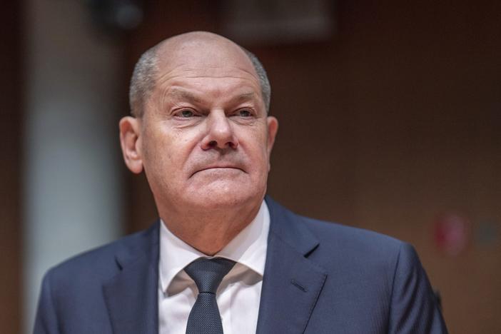 German Chancellor Olaf Scholz attends the Bundestag's Committee of Inquiry into Afghanistan, in Berlin on Nov. 14.