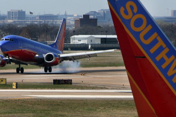 Southwest Airlines planes take off from the airline's hub at Dallas Love Field Airport March 12, 2008, in Dallas, Texas.
