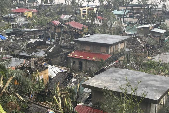 This photo provided by the MDRRMO Viga Catanduanes, shows damaged houses caused by Typhoon Man-yi in Viga, Catanduanes province, northeastern Philippines Sunday, Nov. 17, 2024.