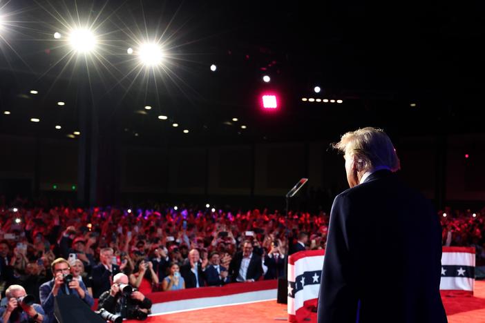 Former President Donald Trump arrives to speak during an election night event on Nov. 6 in West Palm Beach, Fla.