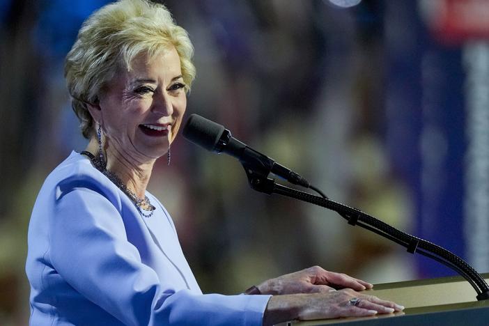 Linda McMahon speaks during the 2024 Republican National Convention in Milwaukee.
