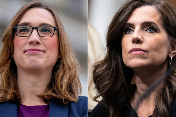 Rep. Nancy Mace (right) has authored a bill that would ban trans women from women's bathrooms at the U.S. Capitol, just weeks before Rep.-elect Sarah McBride (left) — the first openly trans person elected to Congress — is set to be sworn in.