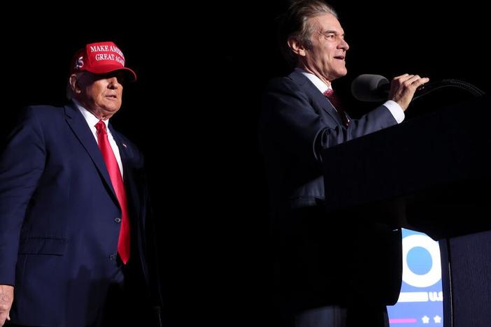 President-elect Donald Trump (R) has picked celebrity physician Dr. Mehmet Oz (L) to lead CMS. Here they're seen together during a rally at the Arnold Palmer Regional Airport November 5, 2022 in Latrobe, Pa., when Oz was running for Senate in that state.