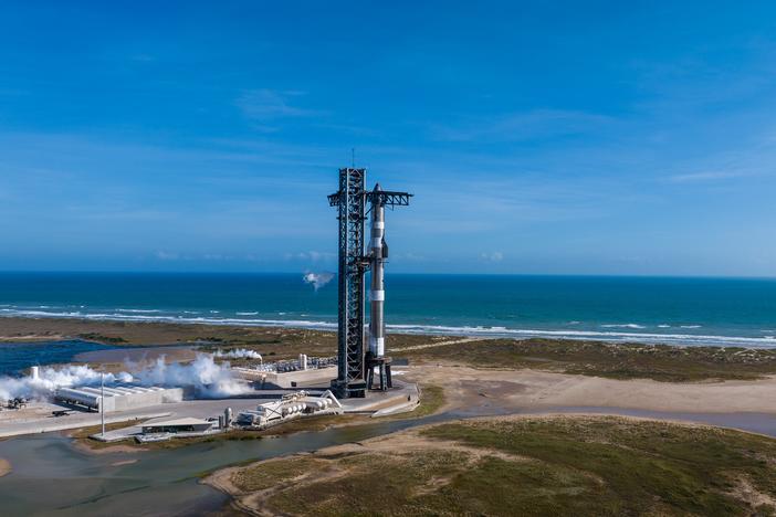 SpaceX's Starship sits at its Boca Chica launch pad. The launch is set to happen on November 19.