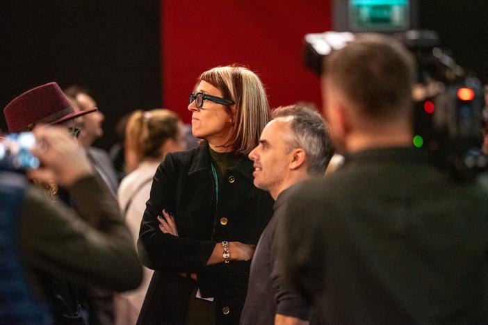 Cinematographer Bianca Cline and director Joel Souza at the <em>Rust </em>premiere in Torun, Poland on Wednesday.