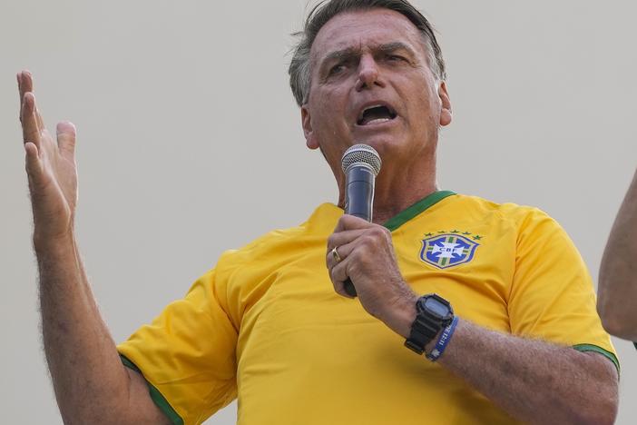 Former President Jair Bolsonaro addresses supporters during a rally in Sao Paulo, Brazil, Feb. 25, 2024.