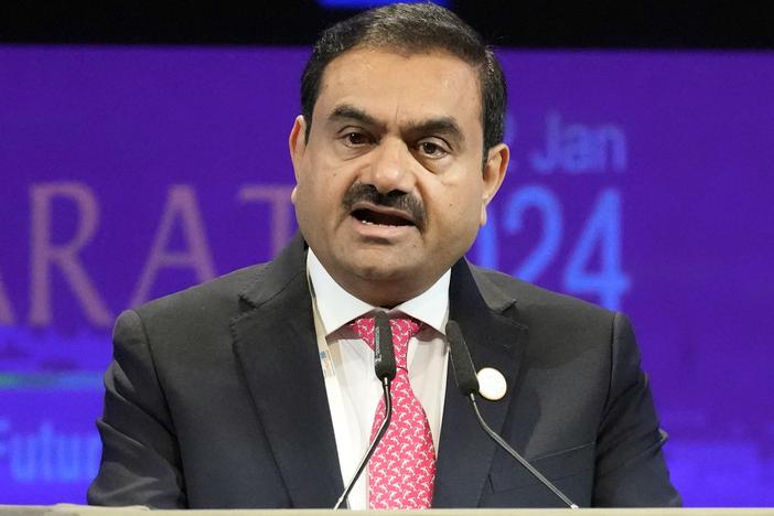 India's Adani Group Chairman Gautam Adani addresses the Vibrant Gujarat Global Summit in Gandhinagar, India, Jan.10, 2024.