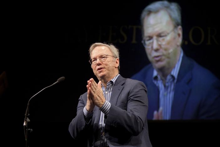 Former Google CEO Eric Schmidt attends The Telegraph Hay festival at Dairy Meadows on May 25, 2013, in Hay-on-Wye, Wales.