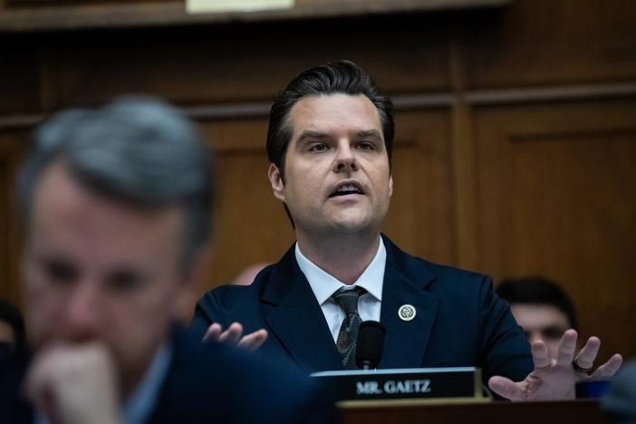 Then-Rep. Matt Gaetz, R-Fla., questions Attorney General Merrick Garland during a hearing by the House Judiciary Committee on June 4, 2024. President-elect Donald Trump had picked Gaetz as his nominee for attorney general, but Gaetz withdrew from consideration on Thursday.