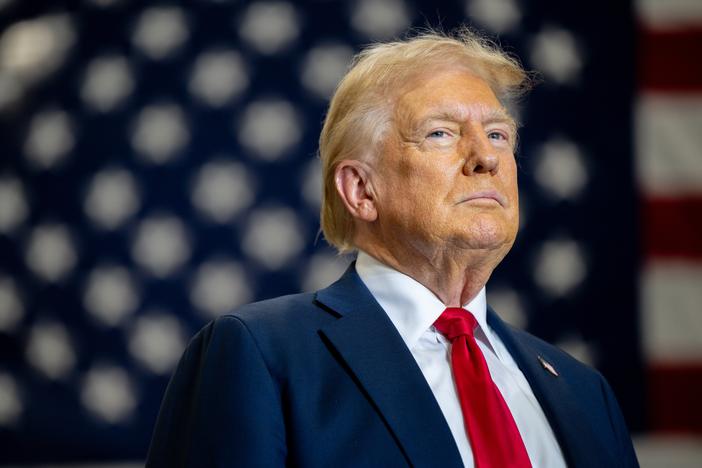 Republican presidential nominee, former President Donald Trump pauses before speaking during a campaign rally on Sept. 25, in Mint Hill, N.C.