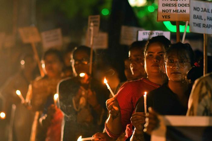 Women protest against the rape and killing of a trainee doctor at a government hospital in India this August.