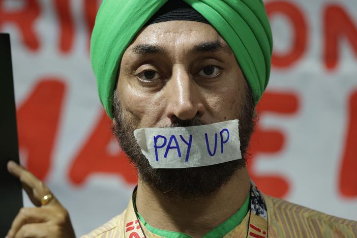 Activists demanding that rich countries pay up for climate finance for developing countries at the COP29 climate conference in Baku, Azerbaijan.