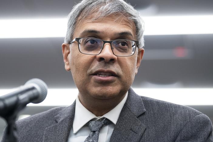 Dr. Jay Bhattacharya speaks during a roundtable discussion with members of the House Freedom Caucus on the COVID-19 pandemic at The Heritage Foundation in late 2022.