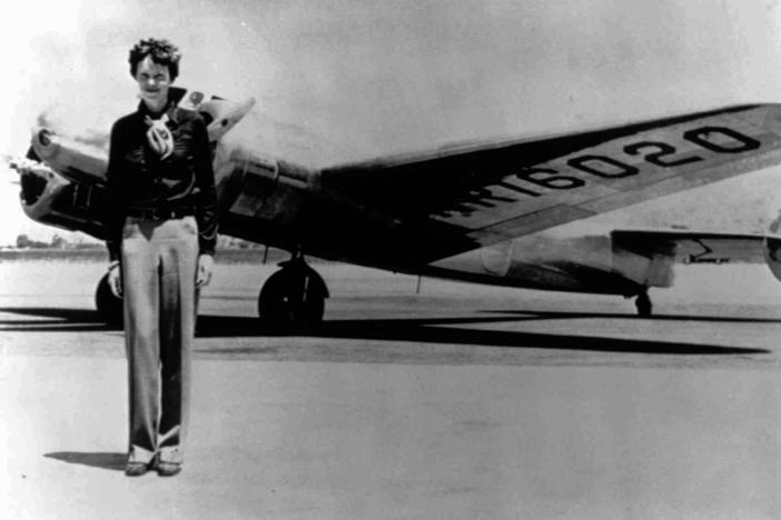 Amelia Earhart stands next to her Lockheed Electra 10E, before her last flight in 1937 from Oakland, Calif., bound for Honolulu. Her disappearance remains one of aviation's biggest mysteries.