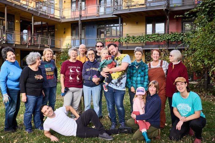 Residents of Daybreak Cohousing in Portland, Oregon, gather in their shared courtyard. It's one of about 200 cohousing communities in the country.