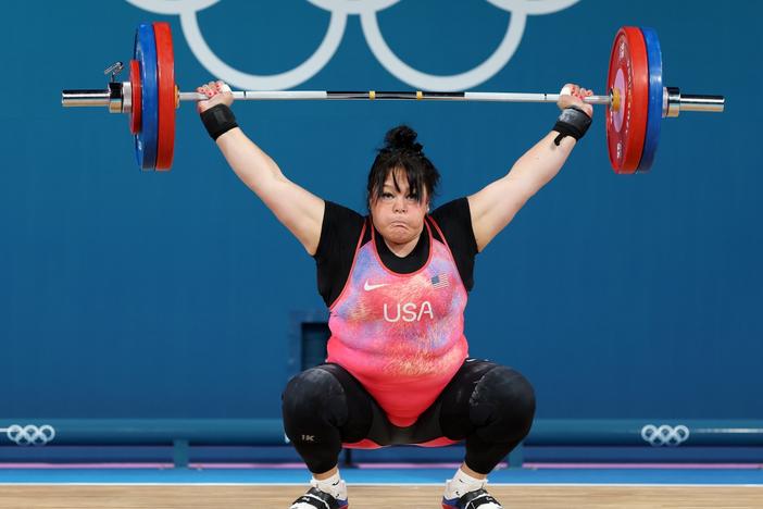 Mary Theisen Lappen of Team United States competes during the Women's +81kg, Gold Medal Event on day sixteen of the Olympic Games Paris 2024 at South Paris Arena on August 11, 2024 in Paris, France. (Photo by Lars Baron/Getty Images)