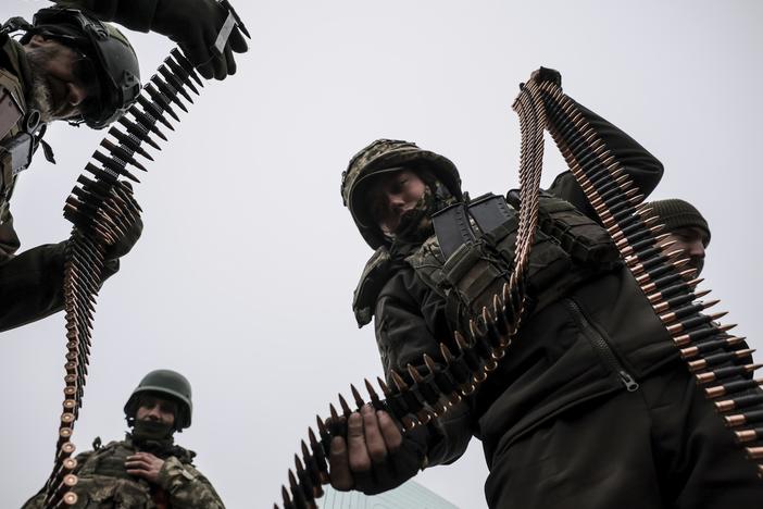In this photo provided by Ukraine's 24th Mechanized Brigade press service, servicemen of the 24th Mechanized Brigade improve their tactical skills at the training field in Donetsk region, Ukraine, Friday, Nov. 29, 2024.