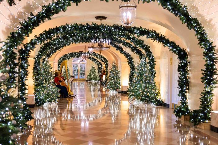 Musicians perform in the East Colonnade of the White House in Washington, D.C, Monday, Dec. 2, 2024