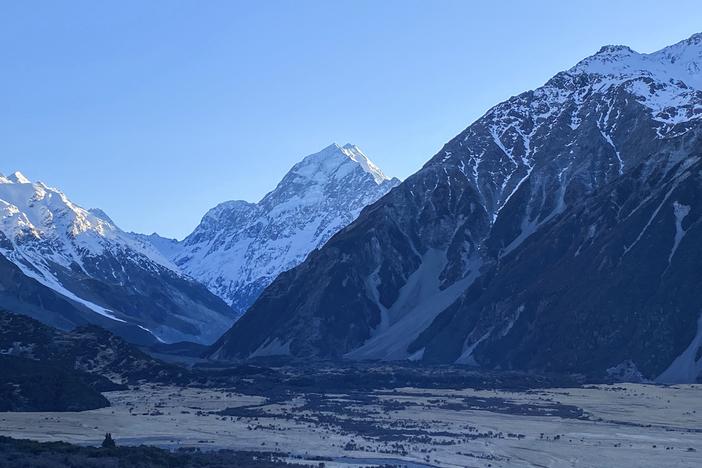 New Zealand's highest peak, Aoraki, centre, is seen in the Aoraki/Mount Cook National Park, on Aug. 17, 2020.