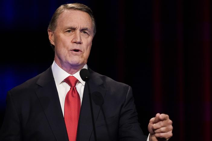 Former Sen. David Perdue speaks during a gubernatorial Republican primary debate on May 1, 2022, in Atlanta. 