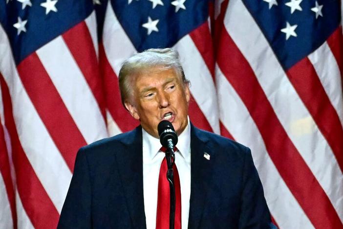President-elect Donald Trump speaks during an election overnight event at the West Palm Beach Convention Center in Florida on Nov. 6.