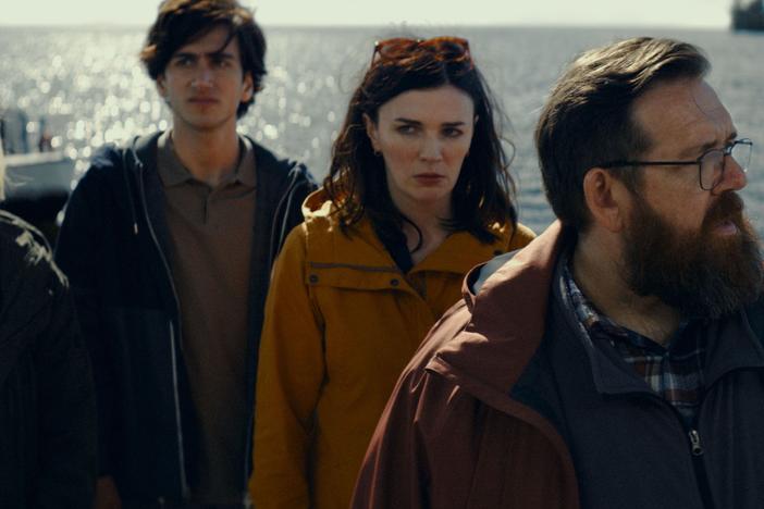 Maisie Ayres, Sebastian Croft, Aisling Bea, and Nick Frost in Steffen Haars' <em>Get Away</em>