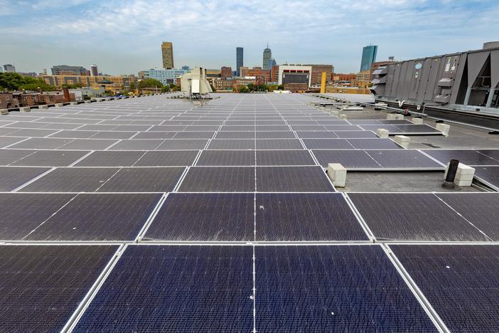 The solar array on the rooftop of a Boston Medical Center building provides power for the building as well as credits for the Clean Power Prescription program.