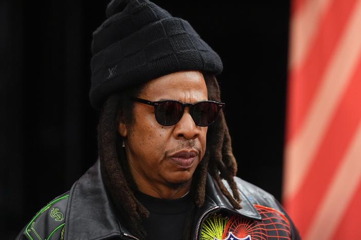 Jay-Z arrives before the Super Bowl game between the San Francisco 49ers and the Kansas City Chiefs on Sunday, Feb. 11, 2024, in Las Vegas.