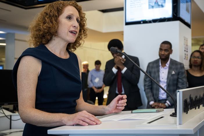 <em>Washington Post</em> Managing Editor Matea Gold, shown in May making remarks about the paper winning Pulitzer Prizes, is headed to the rival <em>New York Times. </em>Acting <em>Post </em>Executive Editor Matt Murray blocked publication of a story about her departure, saying the paper should not cover itself. Her decision to leave caps a year of crises for the <em>Post</em> involving its leadership and its finances.