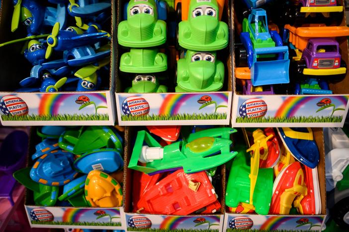 These plastic toys were manufactured in Michigan by American Plastic Toys. But most toys sold in the U.S. are imported and could be subject to tariffs in the incoming Trump administration.