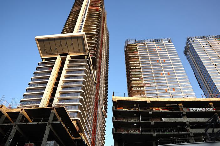 Construction of this $1 billion luxury real estate development in Los Angeles stalled in 2019 after a China-based developer ran out of funding, leaving the three-tower project unfinished amid a housing crisis in the city.